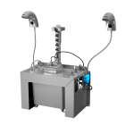 Set of 2 pcs. automatic washbasin taps for cold or premixed water, with integrated automatic soap dispenser, 6 l central soap canister, 230 V AC