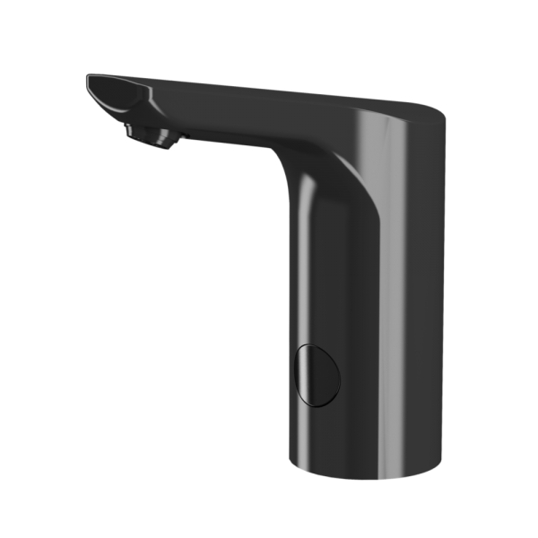 Automatic washbasin tap for cold and hot water, black, 24 V DC