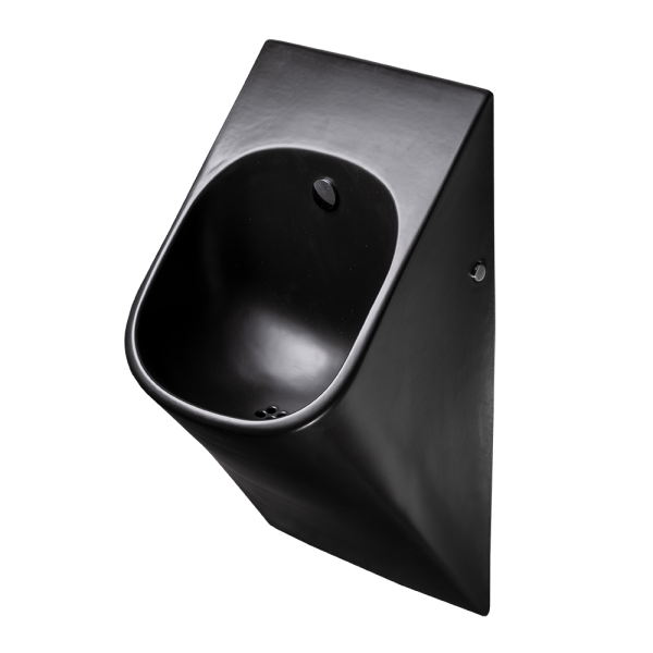 Black urinal La Fontana with a radar flushing unit, 24 V DC