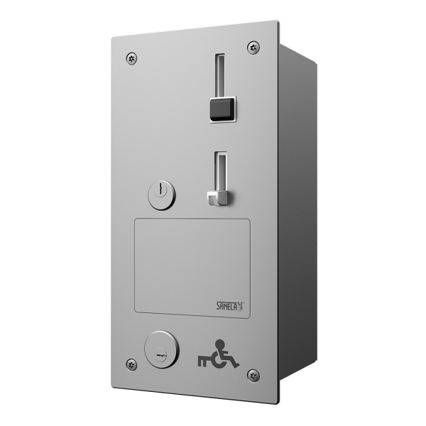 Recessed coin and token machine for door openint with EURO KEY, 24V DC